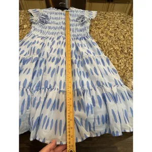 J Marie Dress Abstract Polka‎ Dot White Blue Smocked Size Large Flutter Sleeve thumbnail 10