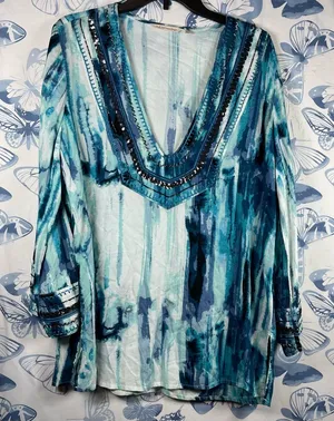 Soft Surroundings Blue Patterned Top SZ:M thumbnail 1