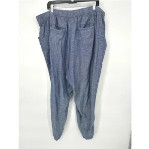 Old Navy Pants Women 2X Blue Linen Blend Elastic Waist Casual Beachy‎ Coastal thumbnail 4