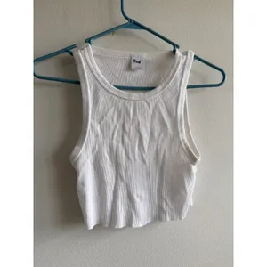 Tna‎ Aritzia White Ribbed Cropped Racerback Tank Top High Neck Small cut thumbnail 2