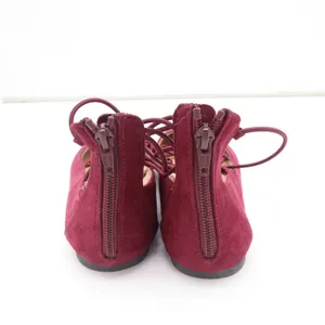 Report Flats Womens 7.5 Bell Burgundy Lace Up Pointed Toe Faux Suede Excellent thumbnail 7