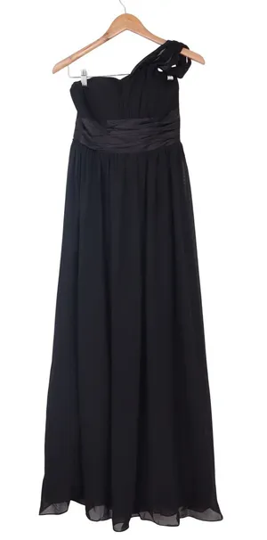 Black One Shoulder Chiffon Maxi Dress Rosette Detail Formal Gown Size M thumbnail 1