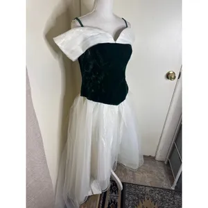 Vintage 80s Prom Dress | Emerald Green Velvet & White Tulle Ball Gown | flaws thumbnail 2