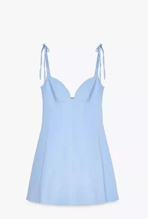 Zara dress mini corset bows baby blue wedding evening party cocktail thumbnail 12