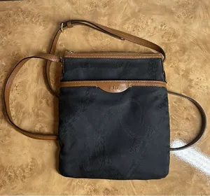 Ralph Lauren RLL Black Equestrian Jacquard Crossbody Bag Brown Leather Trim thumbnail 1
