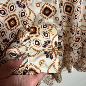 Ann Taylor Cream and Brown Notched Collar Button Down Shirt thumbnail 5