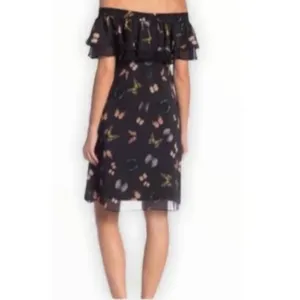 Sam Edelman 0 XS Silk Butterfly Off the Shoulder Black Dress thumbnail 2
