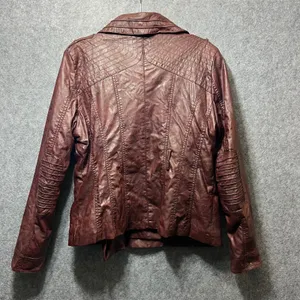 Guess Faux Leather‎ Moto Biker Jacket Quilted Burgundy XL thumbnail 5