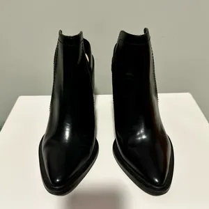Leather Block Heel Ankle Boots with Stretch Detail thumbnail 2