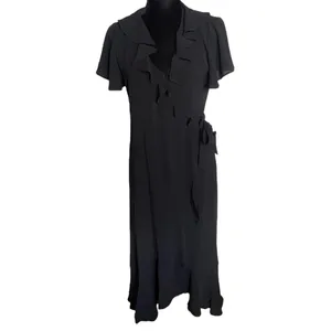 Chelsea28 Womens Dress‎ Size S Black Ruffle Wrap Dress Midi Flutter Sleeve NEW thumbnail 3