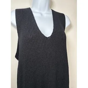 LULUS Sweater Vest Medium Black Ribbed V-Neck‎ Knit Minimalist Layering Chic thumbnail 3