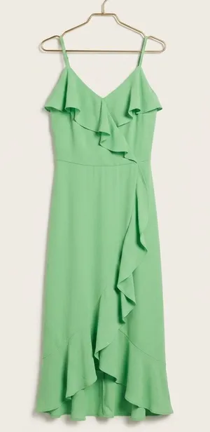NWT London Times Green Ruffle Faux Wrap Midi Dress. Size 4 thumbnail 1