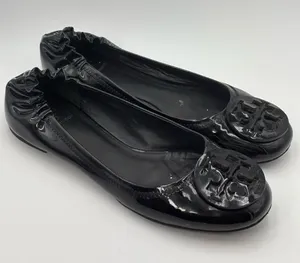 Tory Burch Black Patent‎ Leather Logo Ballet Flats Size 7.5/8 thumbnail 1