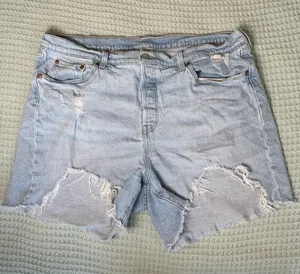 Levis 501 Original Denim Jean Shorts Womens Plus 18W Light Wash Distressed Jorts thumbnail 1
