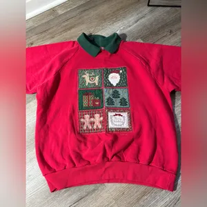 VTG Valorie Folk Art Christmas Sweatshirt Embroidered Gingerbread Red Green S M thumbnail 3