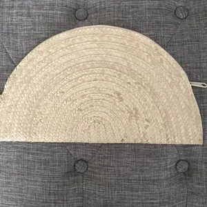 Poppy sage half moon Natural straw Woven Clutch thumbnail 3