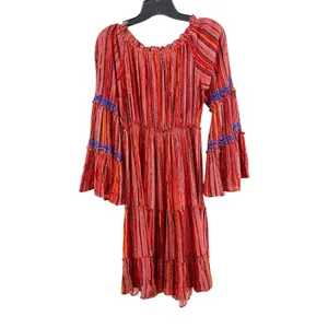 Raga Red Burnt Orange Metallic Thread Boho Tiered Dress Festival Size XS‎ thumbnail 3