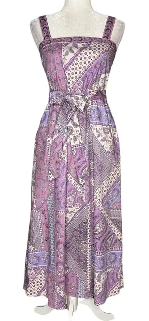 Laundry By Shelli Segal Dress 6 S Cotton Stretch Pockets Midi Patchwork‎ Cottage thumbnail 1