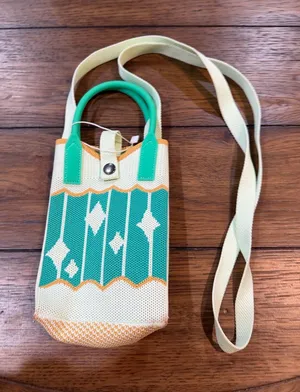 Mini Crossbody Phone Bag in Teal and Cream with Orange Trim thumbnail 1