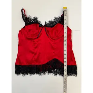 sophie b. Cherry Red/Black Satin Lace Intimates Corset Top Sz M Women thumbnail 5