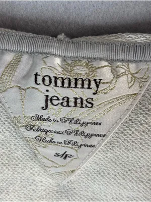 Tommy Hilfiger Jeans S Light Gray V-Neck Hoodie with Floral Patch thumbnail 3