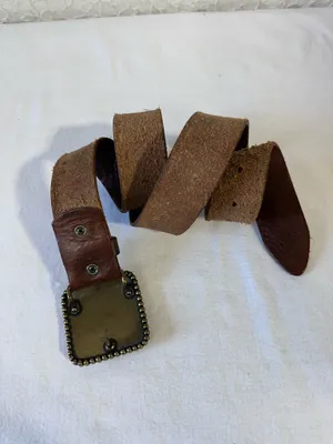Vintage Lucky Brand Y2K Brown Studded Leather Crystal Buckle Belt Wide Western thumbnail 3