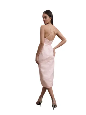 BHLDN Levi Corset Ruched Satin Jacquard Side-Slit Midi Dress Size 4 thumbnail 6