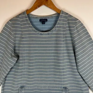 J. Jill Pure Jill Indigo Blue Striped Tunic Sweatshirt Kangaroo Pocket Small NEW thumbnail 7