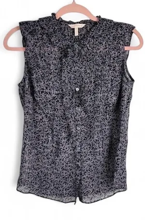 Rebecca Taylor Silk Blend Metallic Ruffle Sleeveless Blouse Size 00 thumbnail 1
