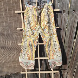 Zara beautiful print flare leg pants Linen Blend Small thumbnail 10