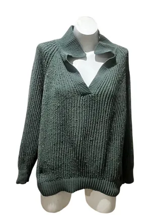 Aerie Women's XS Green Oversized Collared V-Neck Pullover Sweater thumbnail 1