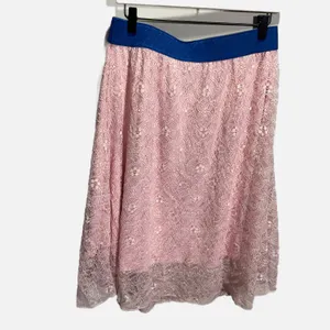LuLaRoe‎ Lola Pink Floral Lace Midi Skirt Blue Elastic Waistband Large Womens thumbnail 3