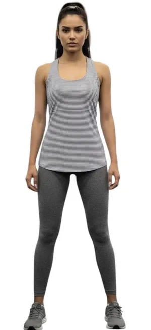 Lululemon Racerback Tank Top Womens Small Gray White Striped Athletic Yoga Gym thumbnail 1