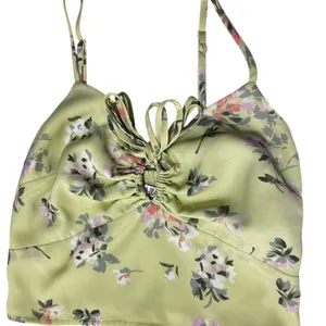 Abercrombie Women Cottage Floral Top XS Lime Green‎ Ruched Smocked Handkerchief thumbnail 3