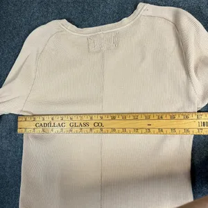 We The Free Free People Tan Waffle Knit Thermal‎ Long Sleeve Lettuce Hem Top M thumbnail 12