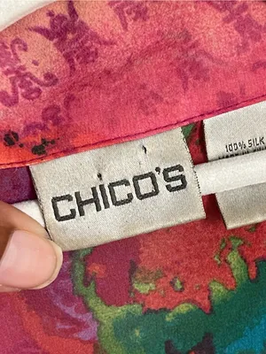 Chico's Multicolor Silk Cropped Button-Up Blouse Sz S thumbnail 7