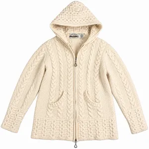 Aran Crafts Women's M Fits S Merino Wool Full Zip Sweater Cable Ireland Ivory thumbnail 1