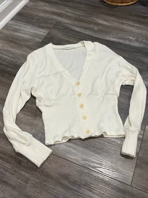REFORMATION Vitalia Ribbed Top In Ivory Cardigan XS thumbnail 7