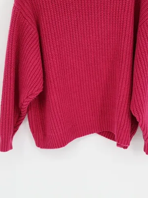 Free People Oversized Cowl Neck Sweater Fuchsia Pink Chunky Knit Slouchy Medium thumbnail 12
