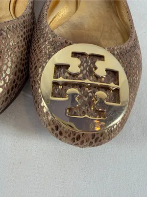 Tory Burch Snake Embossed Large Metal Logo Ballet Flat in Light Brown Gold 8.5 thumbnail 3