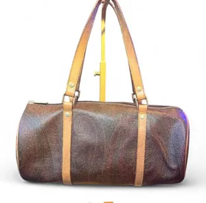 Vintage ETRO Milano Paisley Barrel Bag Leather Trim Shoulder Handbag Italy thumbnail 1