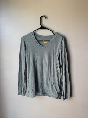 Carhartt Relaxed Fit Long Sleeve V-Neck Shirt Women’s XS Gray Blue thumbnail 2