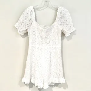 Missguided Eyelet Shorts Romper Women's 6 White‎ Back Zip Fully Lined Tie Front thumbnail 8