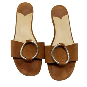 Theory Adeley Brown Suede Leather Ring Slip On Sandals Size 38.5 thumbnail 1
