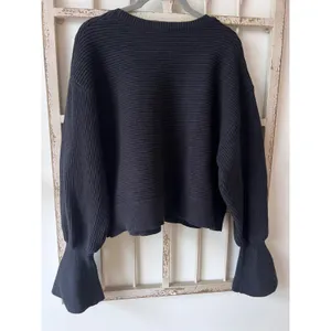 Anthropologie Maeve‎ Black Ribbed Knit Pullover Sweater Bell Sleeve Size Medium thumbnail 6