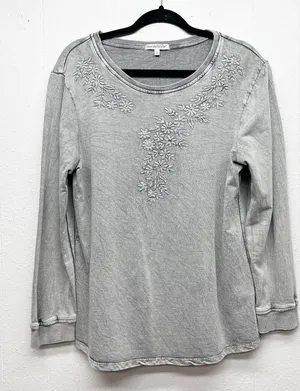 North Style Embroidered Floral Stonewash Sweater Womens Large Boho Whimsigoth thumbnail 1