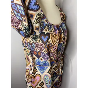 NEW FARM RIO Cream Hearts Ikat Puff Sleeve Dress Sz Small‎ thumbnail 6