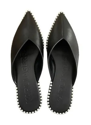 Karl Lagerfeld Paris Vyra Black Leather Pointed Toe Mules with Pearls Size 9 thumbnail 1