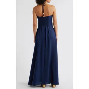 Eliza J Maxi Dress Navy Halter Pleated Embellished Formal Cocktail US 10 NWT thumbnail 2