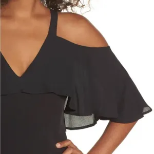 Jay By JAY GODFREY Black Flutter‎ Chiffon Overlay Cold Shoulder Naomi Gown Dress thumbnail 11